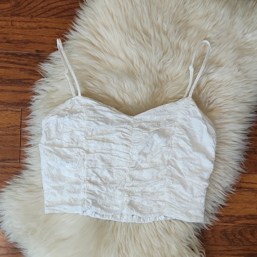 Mind Code Cottagecore Eyelet White Crop Top